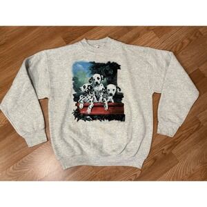 Vintage 90s Dalmatians Dog Crewneck Gray Sweatshirt Size LG Picken Dog Art 1992